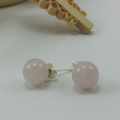 Brincos Bola Quartzo Rosa com fecho em PRATA Brincos Bola Quartzo Rosa com fecho em PRATA