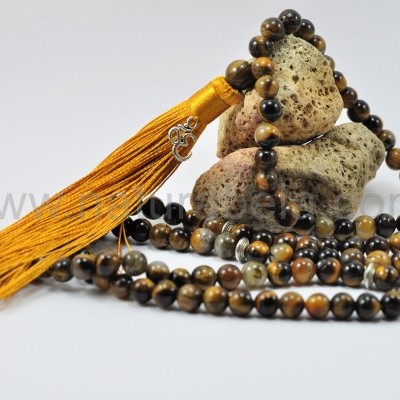 Mala Budista de Pedra Olho de Tigre 8mm - Terço Tibetano OM