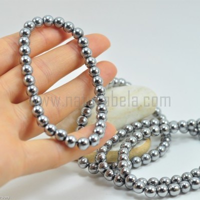 Pulseira Bolas de Hematite cor Cinza/Prata