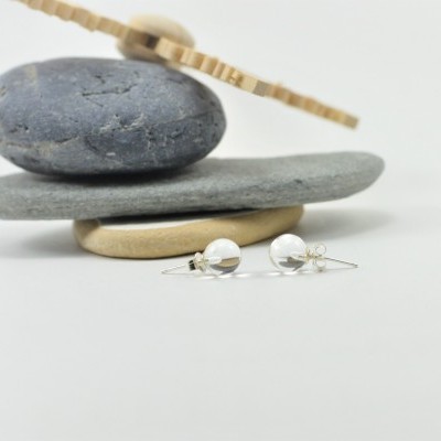 Brincos Bola Quartzo Cristal com fecho em PRATA Brincos Bola Quartzo Cristal com fecho em PRATA