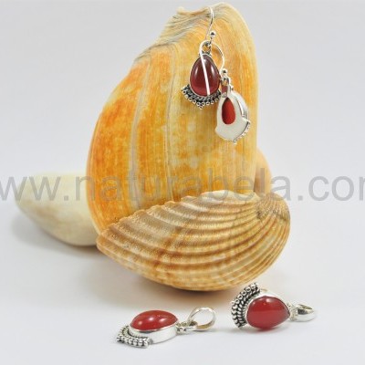 Brincos lágrima em Prata com Cornalina Brincos lágrima em Prata com Cornalina