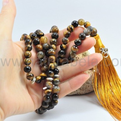 Mala Budista de Pedra Olho de Tigre 8mm - Terço Tibetano OM