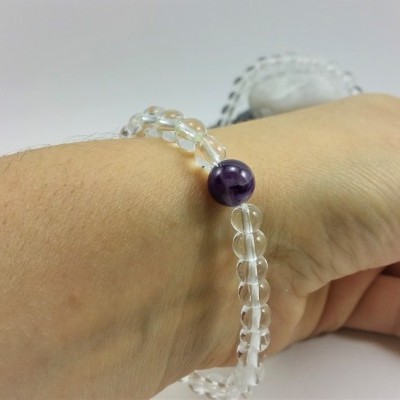 Pulseira de bolas Quartzo hialino com ametista Pulseira de bolas Quartzo hialino com ametista