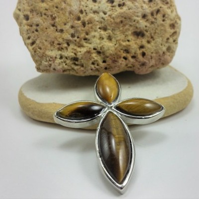 Pendente Cruz com Olho de Tigre Pendente Cruz com Olho de Tigre