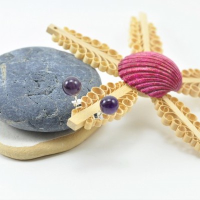 Brincos Bola Ametista com fecho em PRATA Brincos Bola Ametista com fecho em PRATA