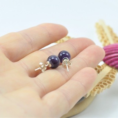 Brincos Bola Ametista com fecho em PRATA Brincos Bola Ametista com fecho em PRATA