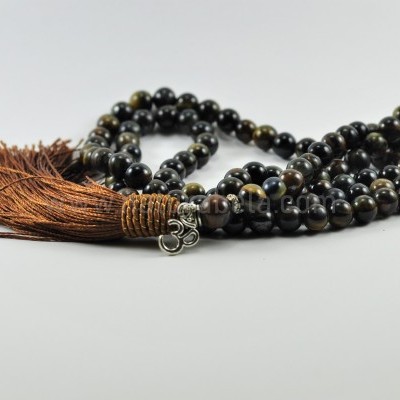 Mala Budista de Pedra Olho de Falcão 8mm - Terço Tibetano OM Mala Budista de Pedra Olho de Falcão 8mm - Terço Tibetano OM