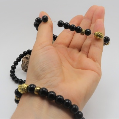 Pulseira Ágata Negra e Buddha