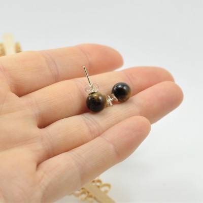 Brincos Bola Olho de tigre com fecho em PRATA Brincos Bola Olho de tigre com fecho em PRATA