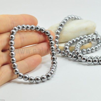 Pulseira Bolas de Hematite cor Cinza/Prata