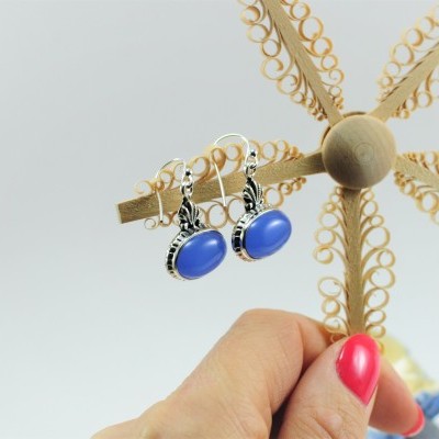 Brincos em prata com Calcedónia Azul