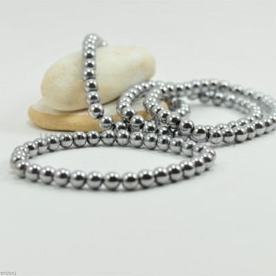 Pulseira Bolas de Hematite cor Cinza/Prata