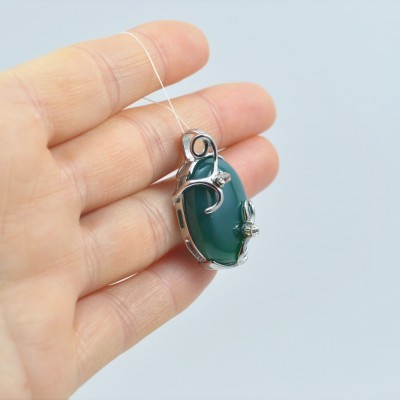 Pendente Oval de Ágata Verde com Zircónias