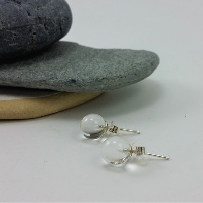 Brincos Bola Quartzo Cristal com fecho em PRATA Brincos Bola Quartzo Cristal com fecho em PRATA