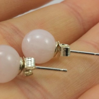 Brincos Bola Quartzo Rosa com fecho em PRATA Brincos Bola Quartzo Rosa com fecho em PRATA