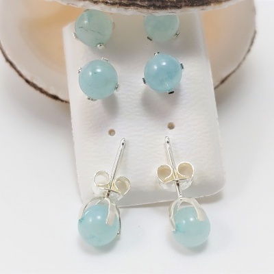 Brincos em prata com Bola de Água marinha 6mm Brincos em prata com Bola de Água marinha 6mm