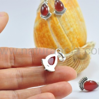 Brincos lágrima em Prata com Cornalina Brincos lágrima em Prata com Cornalina