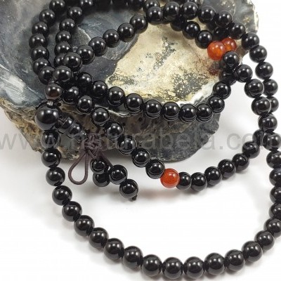 JapaMala 6mm de Ágata negra e Cornalina JapaMala 6mm de Ágata negra e Cornalina