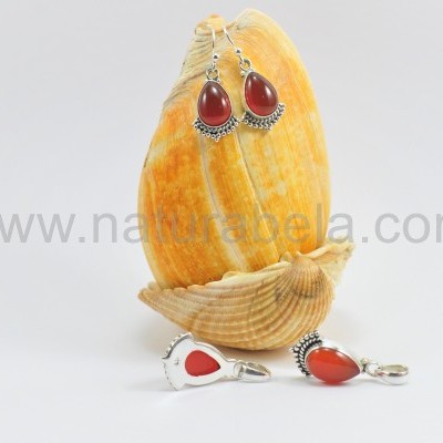 Brincos lágrima em Prata com Cornalina Brincos lágrima em Prata com Cornalina