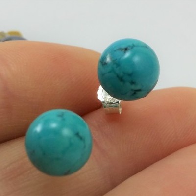 Brincos Bola Turquesa com fecho em PRATA Brincos Bola Turquesa com fecho em PRATA
