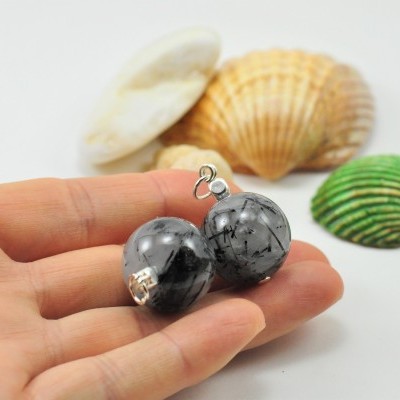 Pendente Esfera Quartzo Turmalinado em PRATA Pendente Esfera Quartzo Turmalinado em PRATA