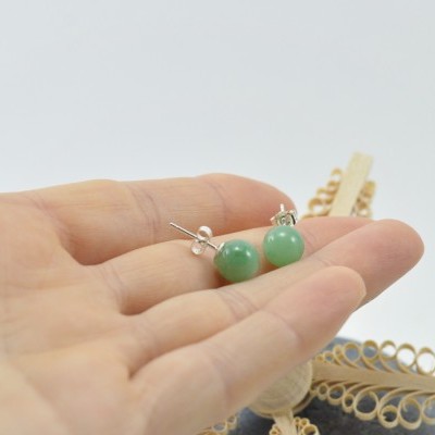 Brincos Bola Aventurina com fecho em PRATA