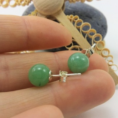 Brincos Bola Aventurina com fecho em PRATA