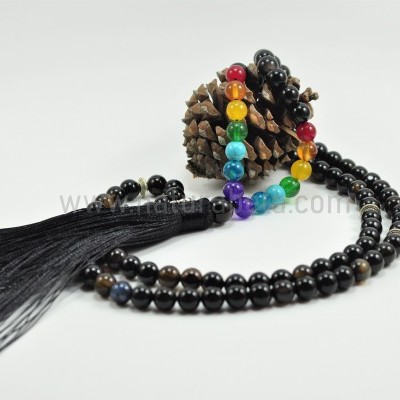 JapaMala de Ágata negra e 7 Chakras