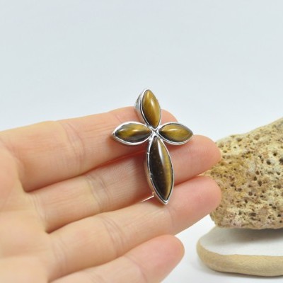 Pendente Cruz com Olho de Tigre Pendente Cruz com Olho de Tigre