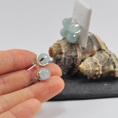 Brincos em prata com Bola de Água marinha Brincos em prata com Bola de Água marinha