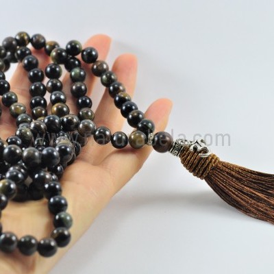 Mala Budista de Pedra Olho de Falcão 8mm - Terço Tibetano OM Mala Budista de Pedra Olho de Falcão 8mm - Terço Tibetano OM