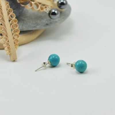 Brincos Bola Turquesa com fecho em PRATA Brincos Bola Turquesa com fecho em PRATA