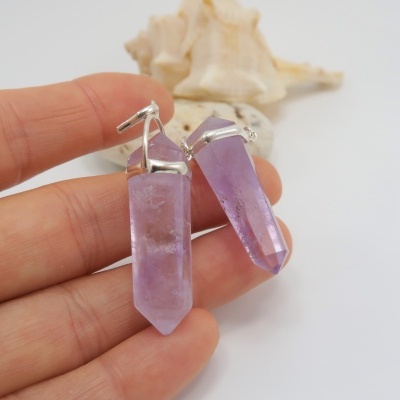 Pendente Ametista biterminado em PRATA 925