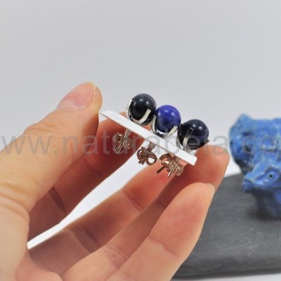 Brincos em prata com Bola 8mm de Sodalita Brincos em prata com Bola 8mm de Sodalita