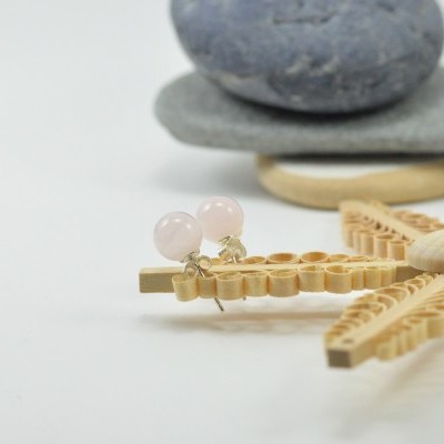 Brincos Bola Quartzo Rosa com fecho em PRATA Brincos Bola Quartzo Rosa com fecho em PRATA