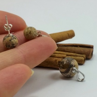 Conjunto Pendente e Brincos em Pedras Naturais Jaspe "Paisagem" Conjunto Pendente e Brincos em Pedras Naturais Jaspe "Paisagem"