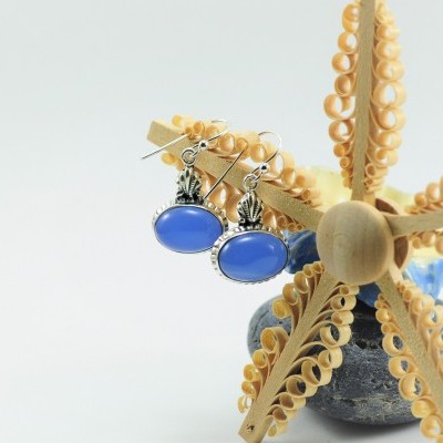 Brincos em prata com Calcedónia Azul