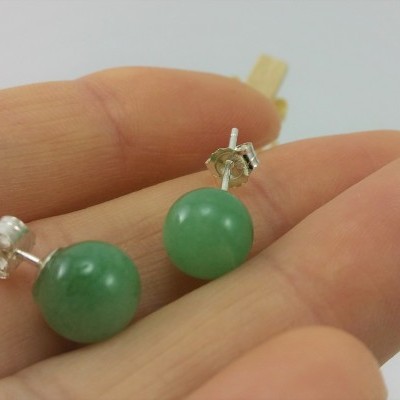 Brincos Bola Aventurina com fecho em PRATA