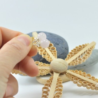 Brincos Bola Quartzo Rosa com fecho em PRATA Brincos Bola Quartzo Rosa com fecho em PRATA