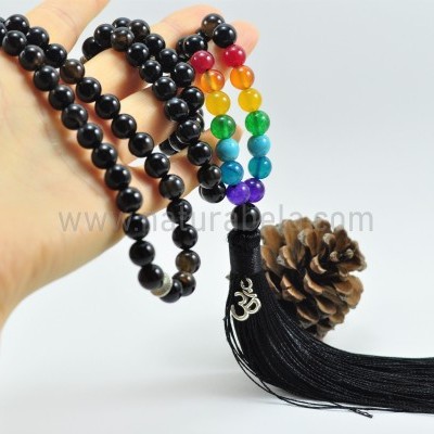 JapaMala de Ágata negra e 7 Chakras