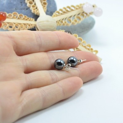 Brincos Bola Hematite com fecho em PRATA Brincos Bola Hematite com fecho em PRATA