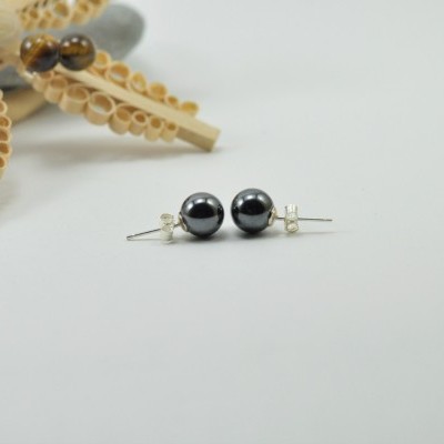 Brincos Bola Hematite com fecho em PRATA Brincos Bola Hematite com fecho em PRATA