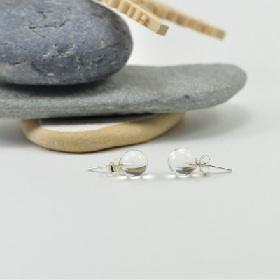 Brincos Bola Quartzo Cristal com fecho em PRATA Brincos Bola Quartzo Cristal com fecho em PRATA