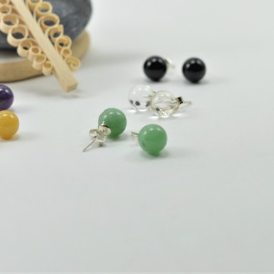 Brincos Bola Aventurina com fecho em PRATA