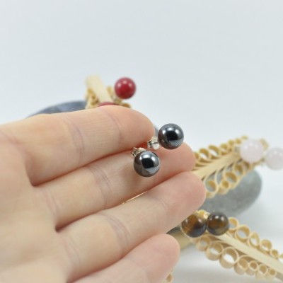 Brincos Bola Hematite com fecho em PRATA Brincos Bola Hematite com fecho em PRATA