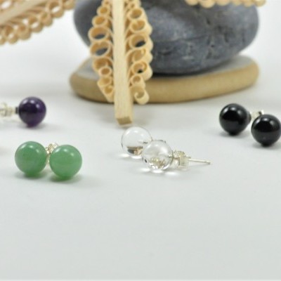 Brincos Bola Quartzo Cristal com fecho em PRATA Brincos Bola Quartzo Cristal com fecho em PRATA