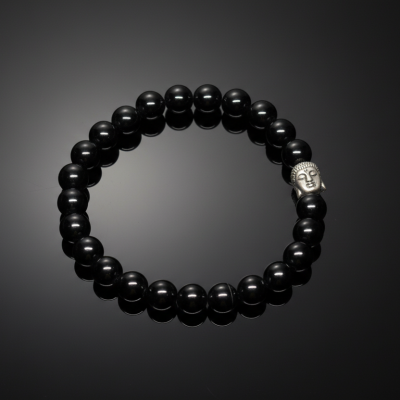 Pulseira Elástica de Ônix com Buda (8mm) Pulseira Elástica de Ônix com Buda (8mm)