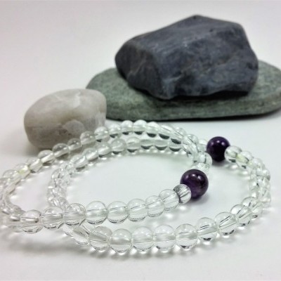 Pulseira de bolas Quartzo hialino com ametista Pulseira de bolas Quartzo hialino com ametista