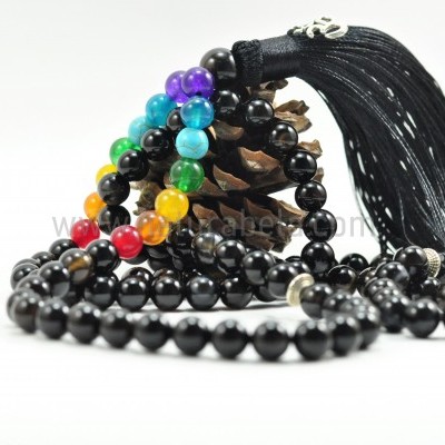 JapaMala de Ágata negra e 7 Chakras