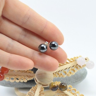 Brincos Bola Hematite com fecho em PRATA Brincos Bola Hematite com fecho em PRATA